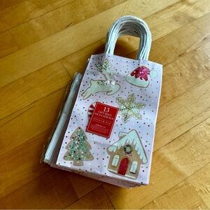 Holiday Gift Bags with Handles and Tissue Paper Pink Gold Set of 13